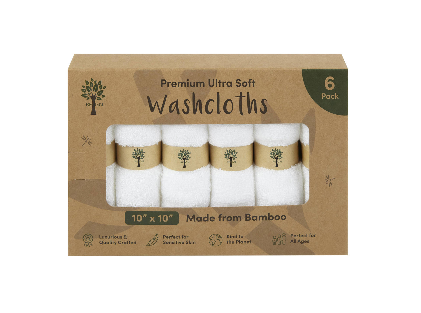 Organic Bamboo Face Cloths - 6 Pack - Organic