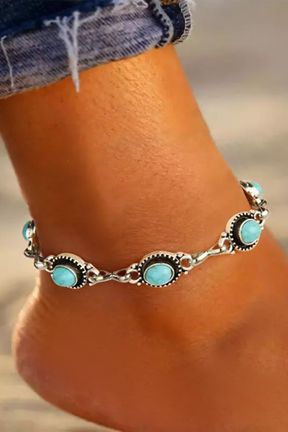 Silver Bohemian Turquoise Casual Anklet